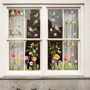 A tulip branch bird static glass sticker decal sticker for window glass decoration Decorative Decal D19002-NC