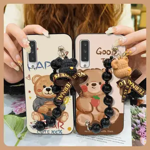 Dirt-resistant silicone Phone Case For Fujitsu Arrows F-52A/NX9 Black pearl pendant Skin-friendly feel Anti-knock protective case Bear bracelet Cartoon soft case cute