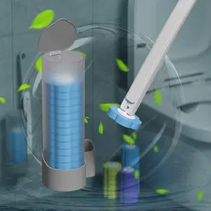 Disposable toilet cleaning system, a toilet brush with stand, and 18 refill heads preloaded with cleaning solution—a multifunctional cleaner for toilets, sinks, bathroom glass, and floors
