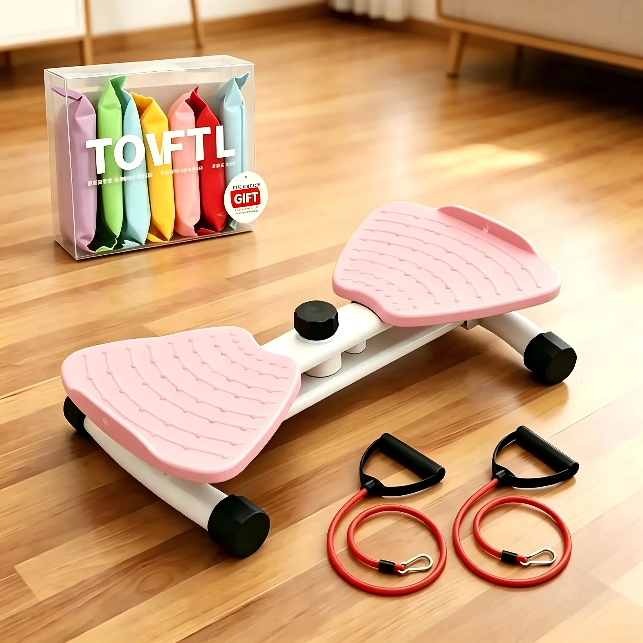 Twisting Disc with Double-Pedal System and Pull Ropes, Heavy-Duty PP Rotating Board for Compact and Space-Saving Portable Household Training, Textured Non-Slip Surface, Two Side Ropes With Handles