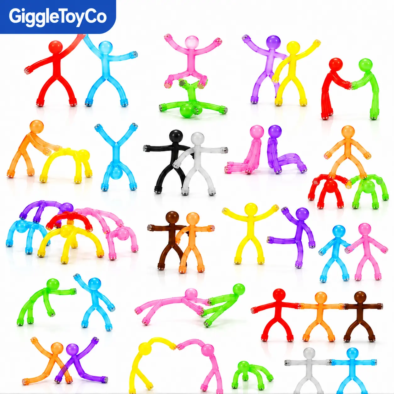20 Pieces Magnetic Fidget Figures for Kids – 1-piece silicone design, safe non-drop magnets, quiet travel toy for car/airplane, anxiety relief for ADHD, boys’ and girls’ toys, gift for ages 3+ stress sohochic