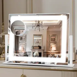 Bearolve LED Vanity Mirror 14"x11" with 3-Color Lighting & 360° Rotation Smart Touch Control for Makeup Desk Bedroom White Decor Aluminium Frame table mirror