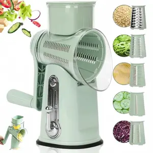 Rotary Cheese Grater 5-in-1 Hand Crank, 10 Stainless Blades, Strong Suction Base, Vegetable Slicer Shredder for Cheese, Fruits, Nuts & Chicken