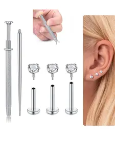 18Gauge Cartilage Earring Studs Tragus Helix Piercing Body Jewelry Set 6/8/10mm Flat Back Lip Studs Internally Threaded with Insertion Changing Tool for Women Men