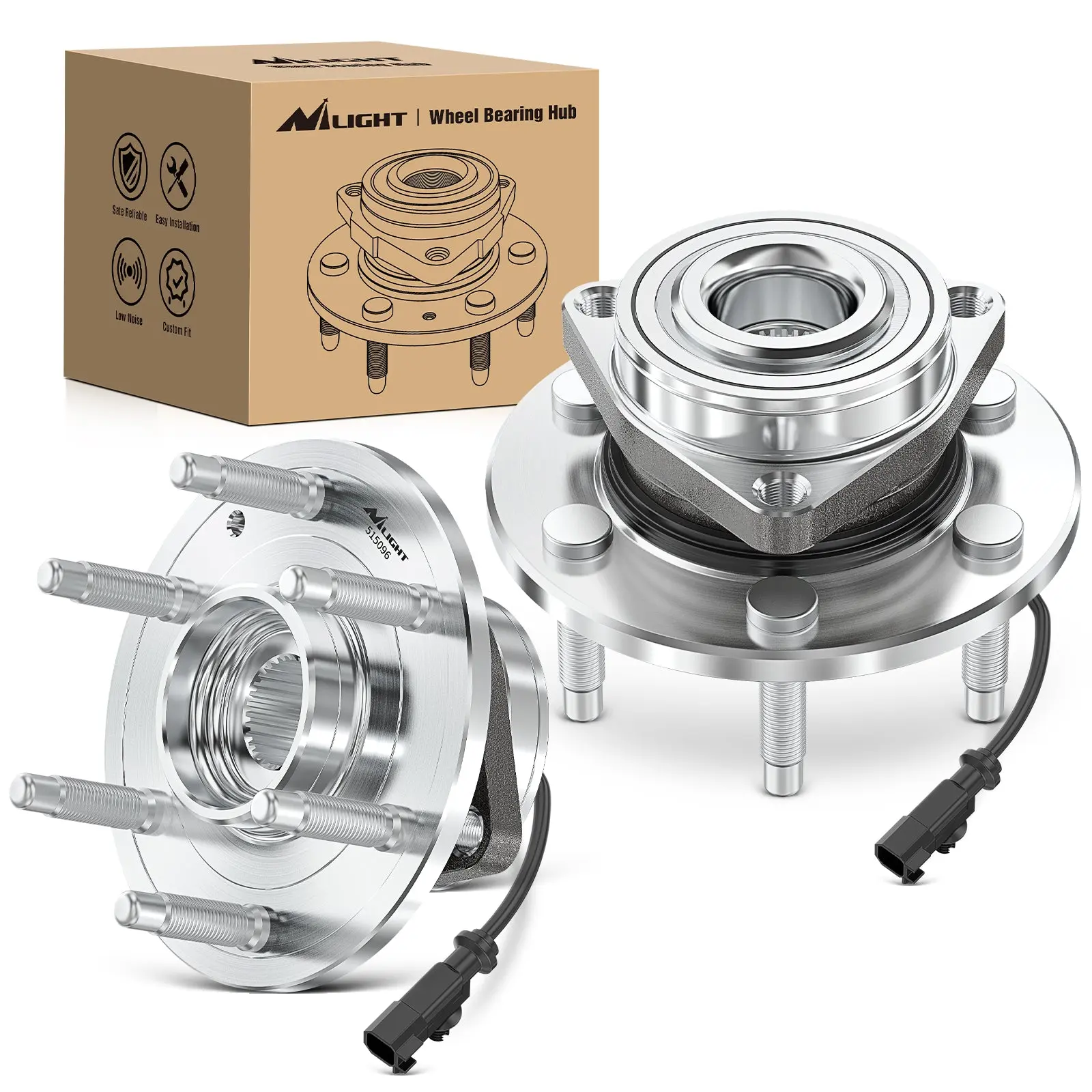Nilight Front Wheel Bearing and Hub Assembly Set - Alloy Steel, 6-Lug, High Temp Forge, Includes Sensors, Auto Parts for Chevy/GMC/Cadillac Silverado Suburban Sierra Yukon XL 1500 Tahoe Avalanche Escalade ESV EXT 2007-2013, OEM 515096