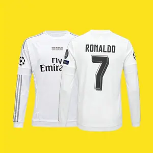15 16 Home White Long Sleeve Soccer Jersey #7 Cristiano Ronaldo Fan Edition