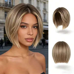 Brown Ombre & Platinum Blonde Bob  Hair Wigs  Short Straight Layered Bob Wig  Premium  Hair for Daily & Party Looks