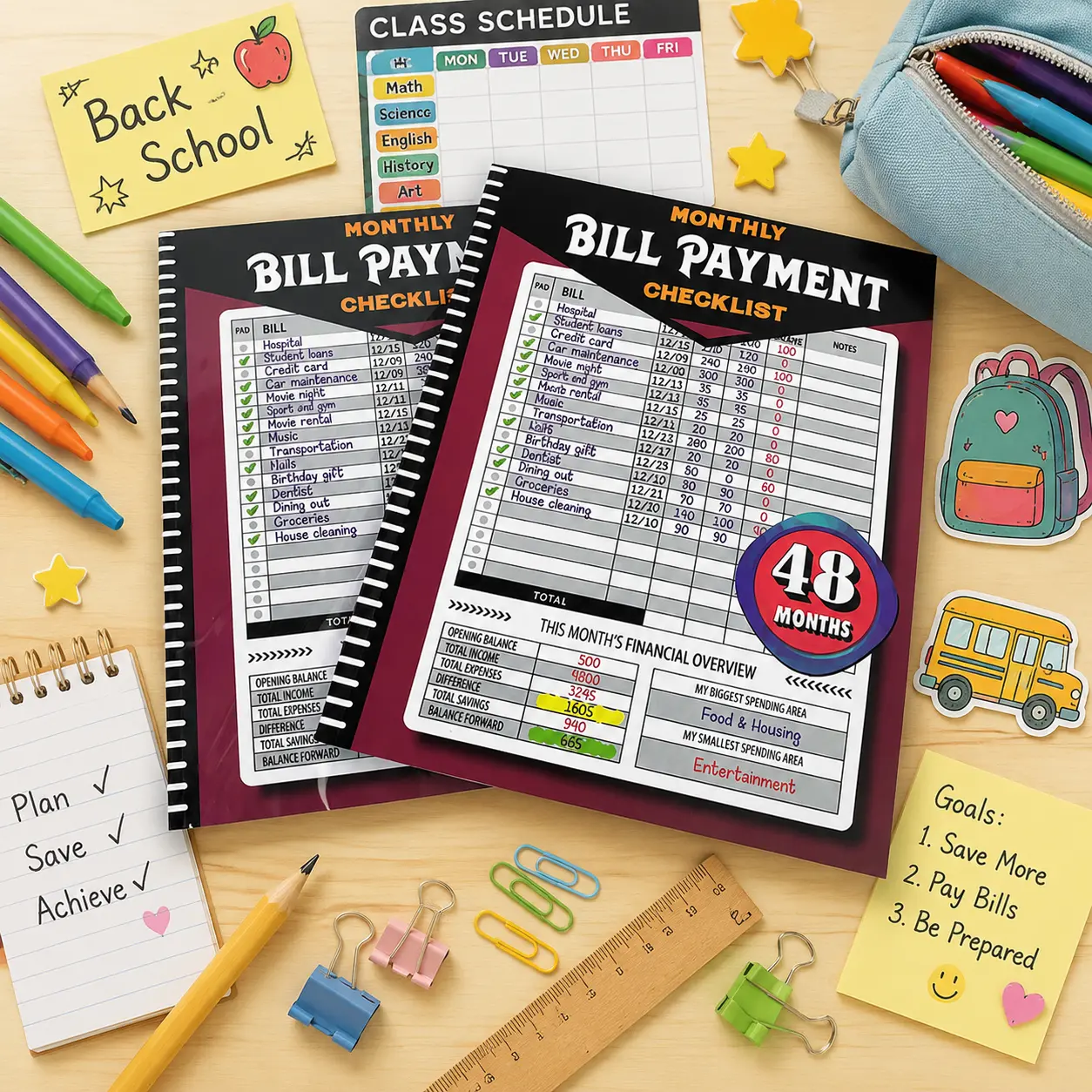 48 Month Budget Tracker Book, Back to School Financial Planner, Non-Spiral Money Organizer with Bill Payment Checklist, Student & Home Budget Planner, Personal Finance Management Journal