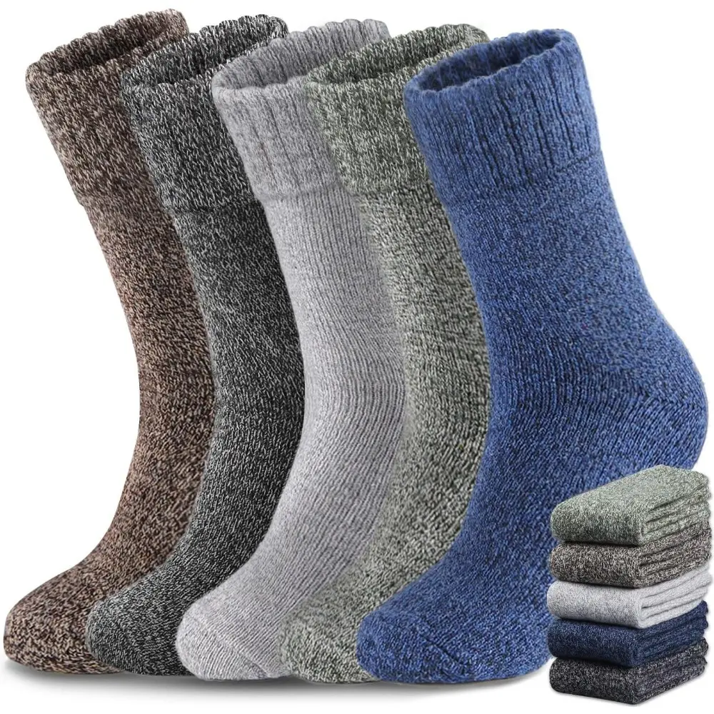 Unisex Merino Wool Crew Socks, 5-Pair Multicolor Pack, Thick Thermal Winter Socks for Hiking & Everyday Wear, Crewsocks, Daily Wear, Thick Wool