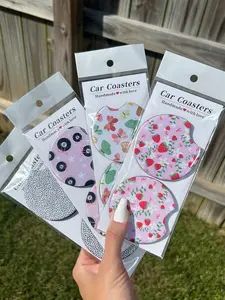 Set of 2 Car Coasters for Beverages, Non-Slip Design