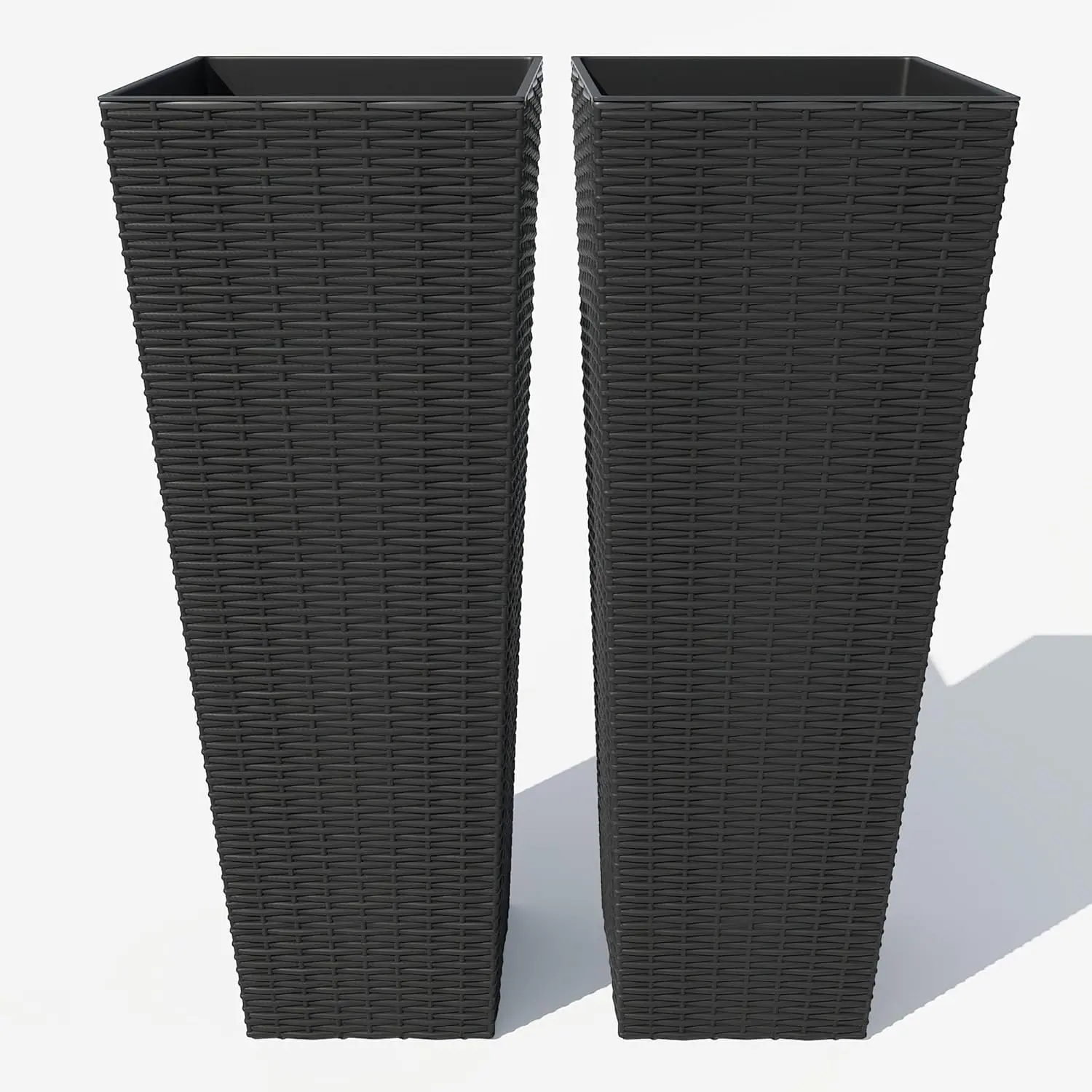 Gaomon Set of 2 32-in Tall Black Outdoor Planting Boxes, Built-in Drainage System, Durable Weather-Resistant Outdoor Planters for Front Porch, Patio, Set Of 2 Outdoor Tall Planters