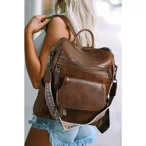 Tassel Decor Retro PU Large Capacity Backpack
