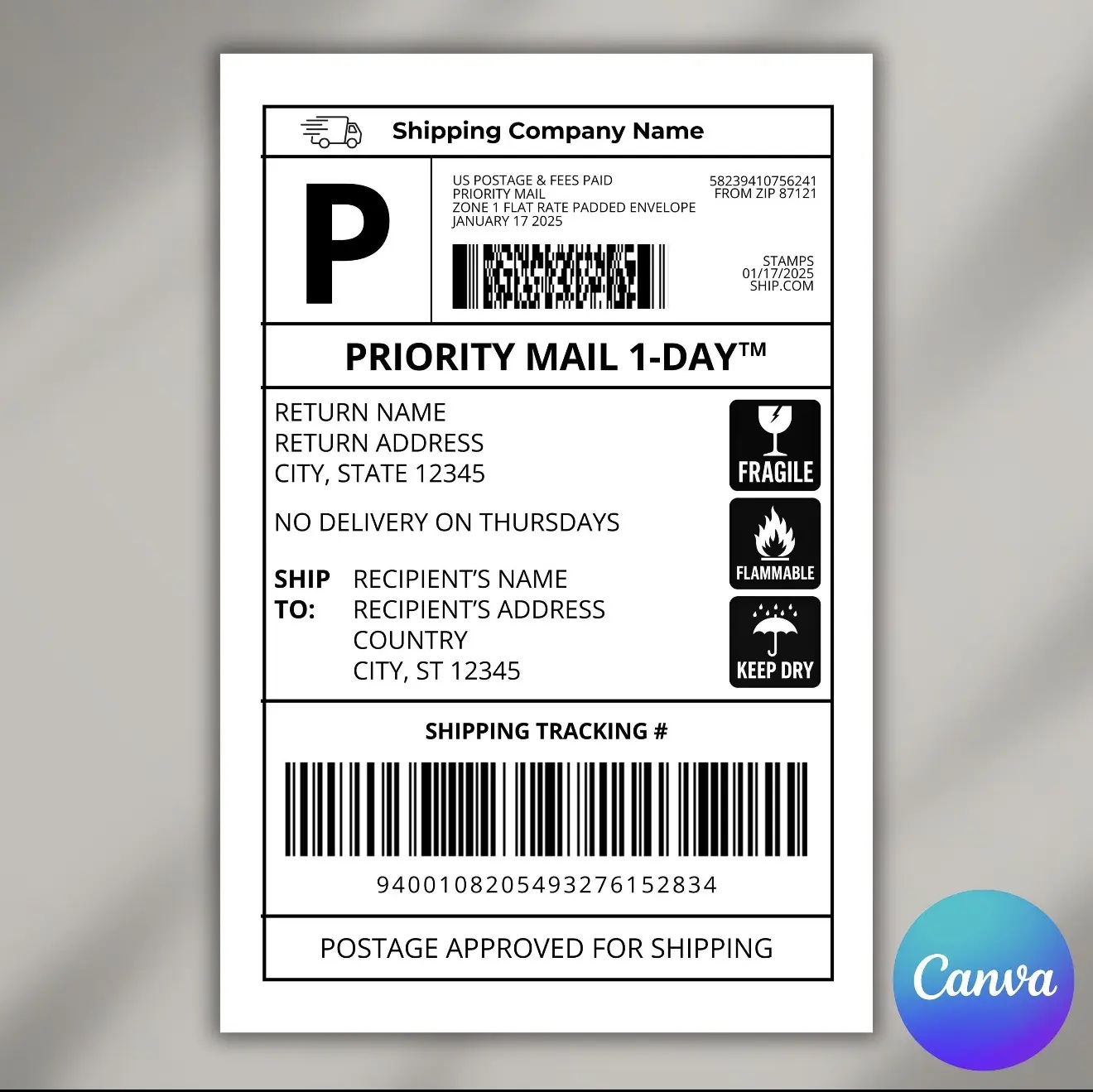 Shipping Labels for Sending LiIVE Auction Items
