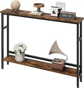 Narrow Console Table, 5.9” Slim Entryway Table, 2 Tier Console Tables for Entryway, Industrial Skinny Sofa Table with Adjustable Shelf, Behind Couch Table for Living Room, Hallway