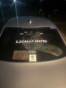 Locally Hated Rear Window Banner Vinyl Decal – White