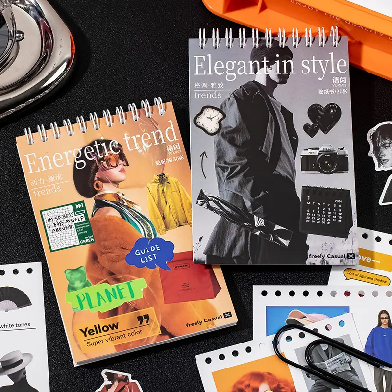 30-Sheet Spiral Bound Aesthetic Sticker Pad - Vintage, Die-Cut Magazine Cutout Designs & Vibrant Streetwear Decals for Junk Journal, Bujo Scrapbooking, Vintage Stickers, Sticker Pads