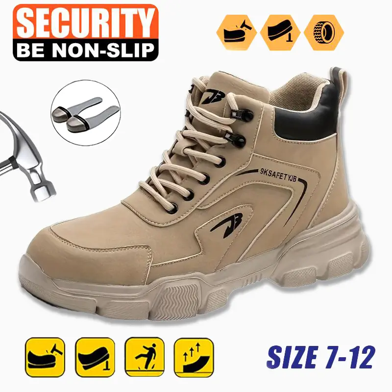 Men's Chic Orthopedic Steel Toe Work Safety Shoes - Synthetic Fabric Upper, EVA Sole, Elastic Band, Arch Support, Metatarsal Guard, Anti-Smash, Anti-Puncture, Round Toe, Universal Size, All-Season Casual Worker Footwear, No Heel