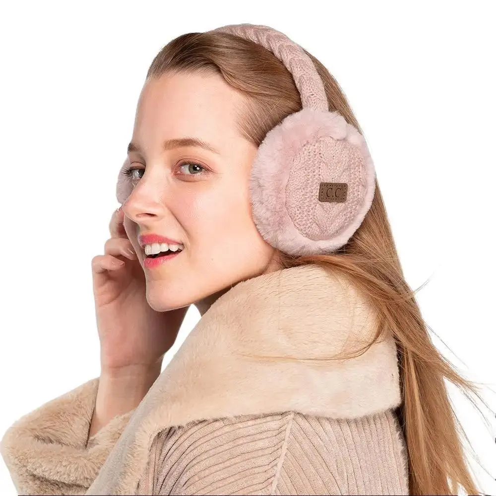 C.C Cable Knit Earmuffs with Faux Fur for Women Ear Protectors
