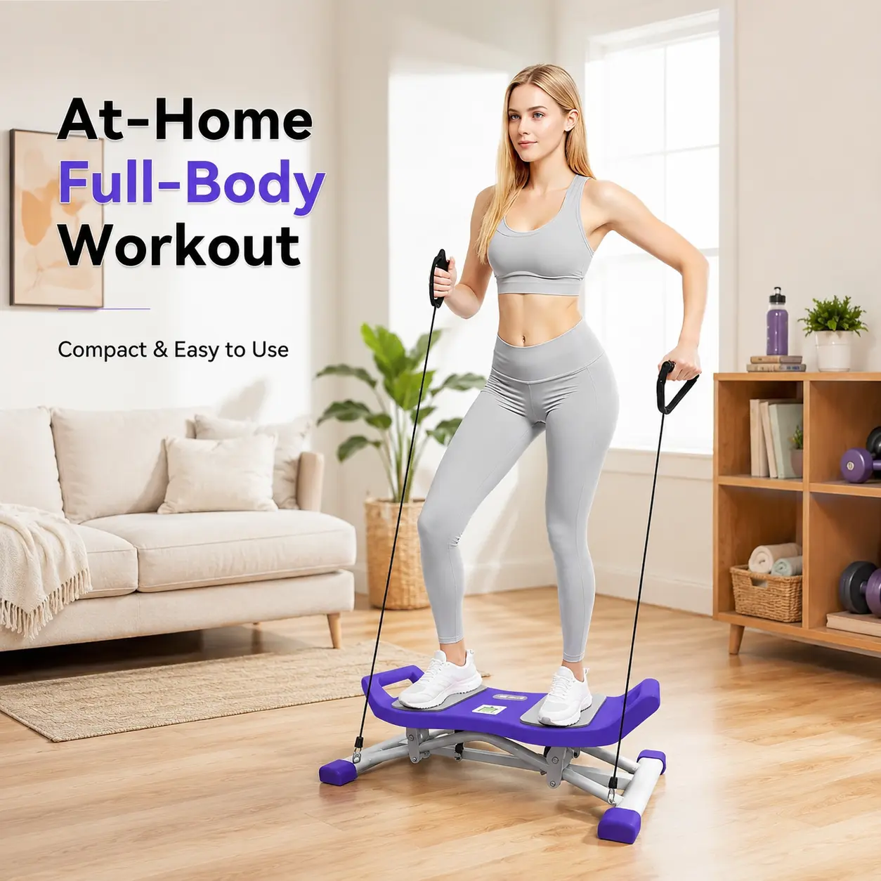 Rocking Balance Board with Resistance Bands, 300 lbs Weight Capacity Core Trainer Stability Workout Stepper for Home Fitness Training