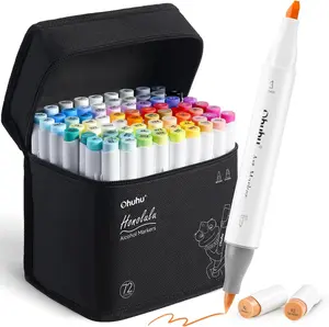Ohuhu 72-Color Alcohol Markers Set with Dual Tips, Brush & Chisel, Brush & Fine, Refillable Ink - Perfect for Sketching, Drawing & Coloring