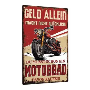 Vintage German Metal Tin Sign "Geld Allein" - Classic Motorcycle Wall Art, Rustic Home & Garage Decor, 7.8 x 11.8 Inches, Easy-to-Hang, Motorcycle Decor Christmas decorations