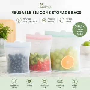 PurePrep™ Reusable Silicone Food Storage Bags — 3 Pack 