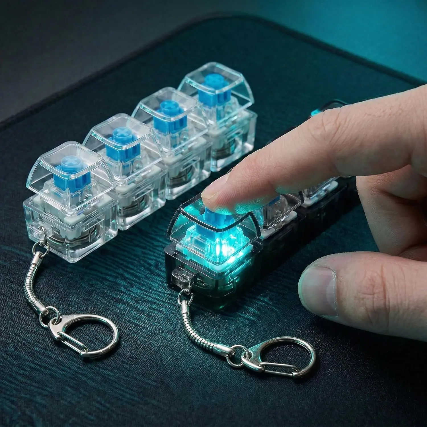 2-Pack Plastic Mechanical Keyboard Switch Testers with LED Lights - Fidget Toy Keychain for Adult Stress Relief, Birthday Gift