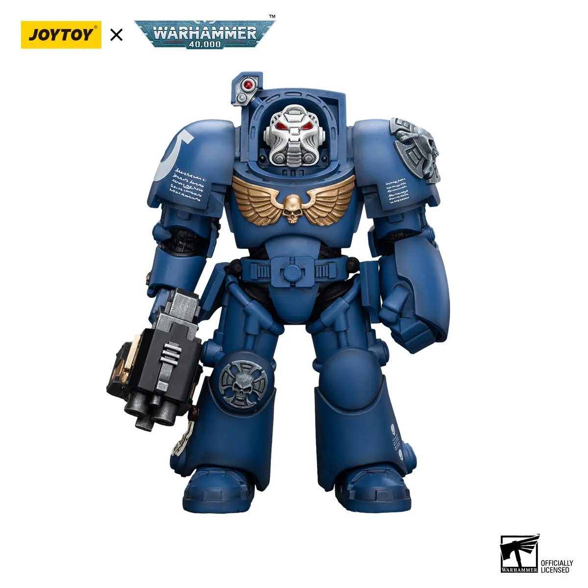 JOYTOY 1/18 Ultramarines Terminator Squad Member Action Figure Model - Storm Bolter Equipped Collectible Figurine for Enthusiasts (JT9930)