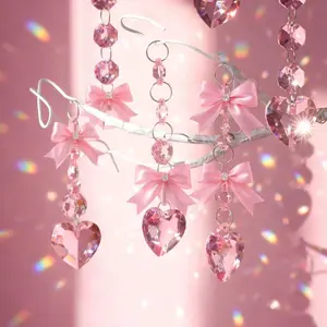 Briwooody Pink Heart Ornament Chandelier Decoration Hanging Crystal Decoration Heart Crystal Suncatcher for Mother's Day Hallway Wedding Window Tree