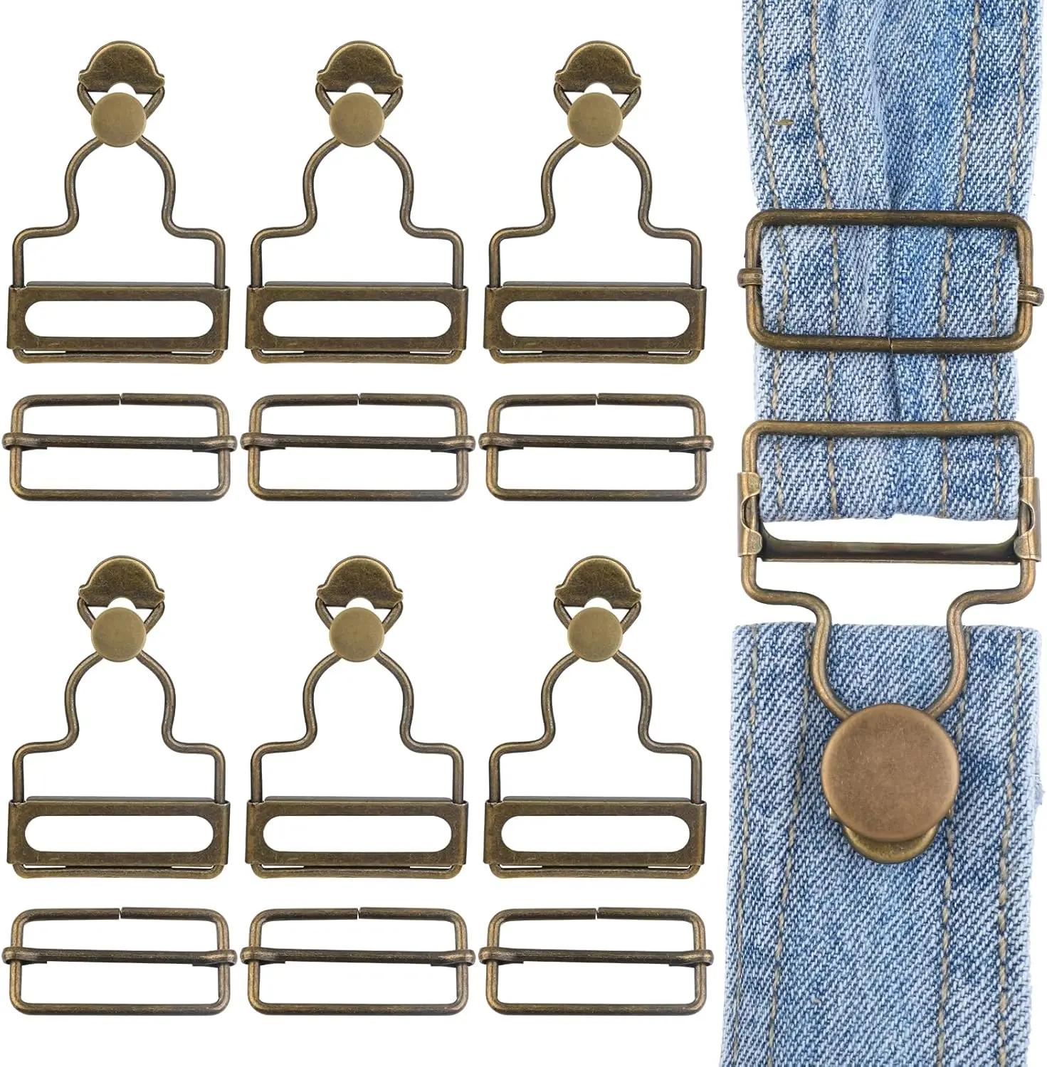 1.25 in Metal Overall Replacement Buckle Sets (6 Pcs) - Adjustable Tri-Glide Slide Buckles, No-Sew DIY Button Accessories for Bib Pants, Jeans, Jackets, 1.25 Inch, 6 Sets, Diy Button No-Sew Accessories
