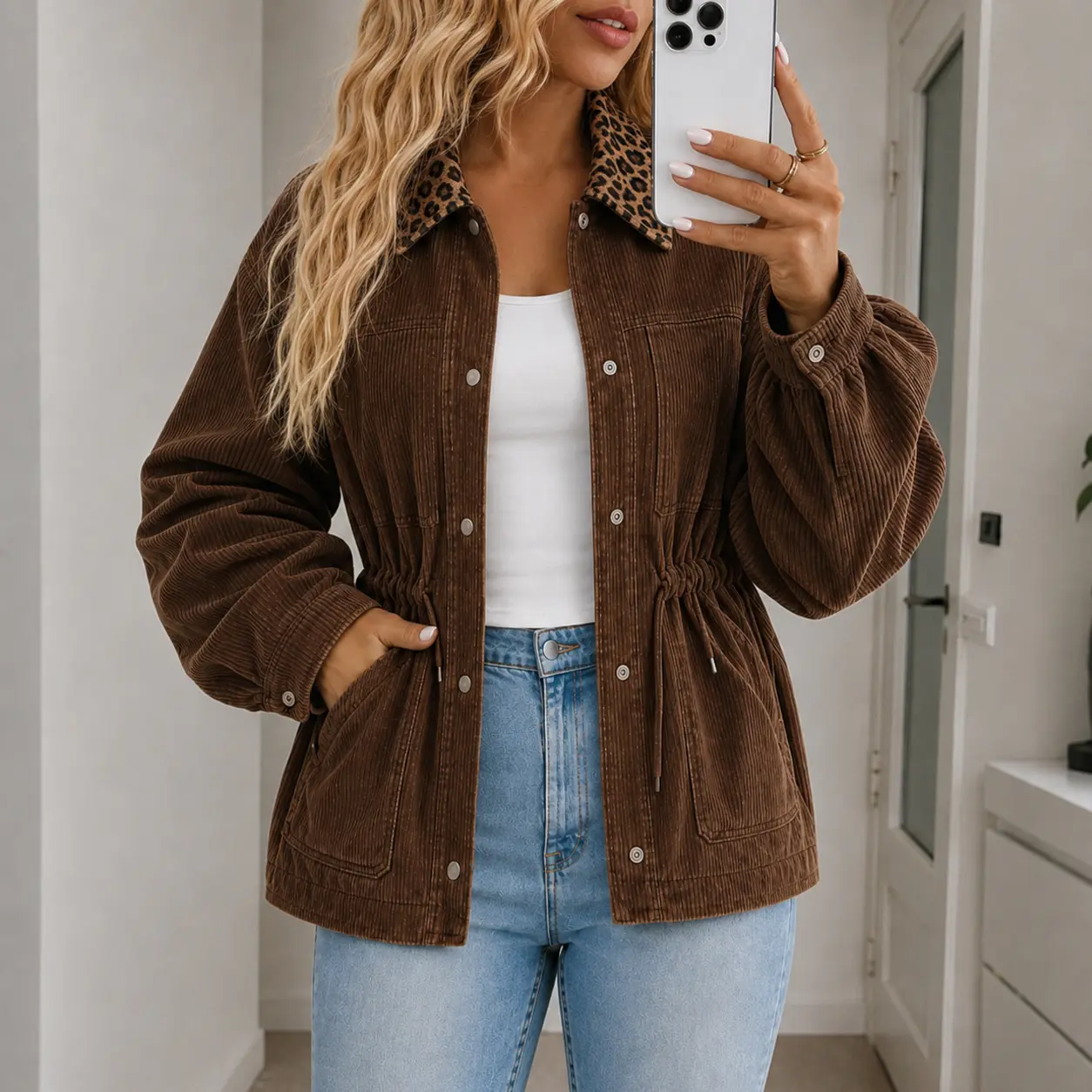 Women's Corduroy Jacket Heavyweight Vintage American Style for Daily Commute Coffee Shop Outing Campus Travel