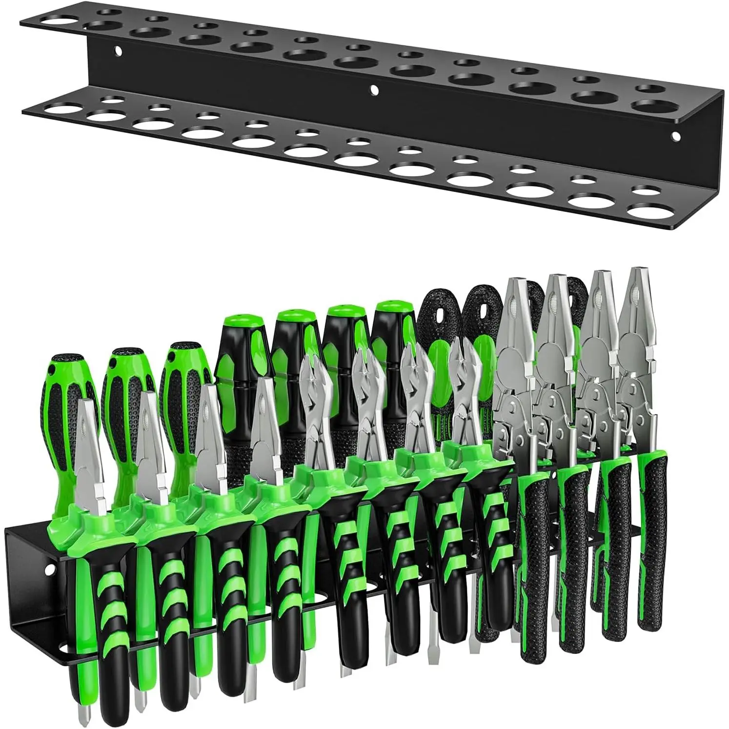 Screwdrivers Pliers Holder Wall Mount, Heavy Duty Metal Utility Storage Rack for Pliers Small Tools, Screw Driver Organizer Suitable Garages Homes Workshops Sheds (23 holes 1 count)