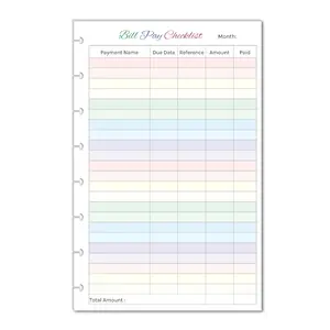 Colorful Bill Pay Checklist for 8 Disc Half Letter (Junior) Size Planners (5.5 x 8.5'') Budget Refills. Fits TUL Junior, Staples ARC Notebook Junior, Levenger Circa, NOTIQ Half-Letter 8-Disc