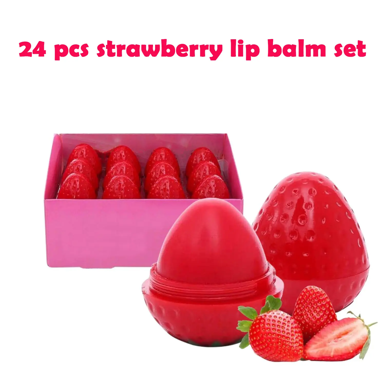 Strawberry Lip Balm Set 24pcs Colored Lip Balm Cute 3D Fruit Moisturizing Lip Care Balm Bulk for Girls