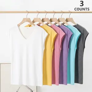 3-Pack Women V-Neck Sleeveless Tank Tops Premium Soft Blend Stretch Vest Multipack 60% Polyester 35% Cotton 5% Spandex Comfortable Basic Layering Tee Casual Summer Workout Tops S-XXXL