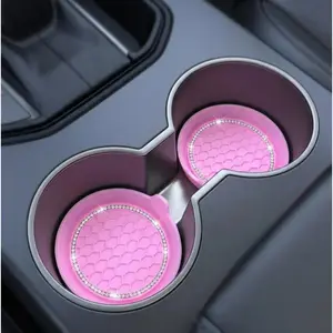 Car Cup Coaster Universal Non-Slip Cup Holders Bling Crystal Rhinestone Car Interior Accessories 2 Pack Black