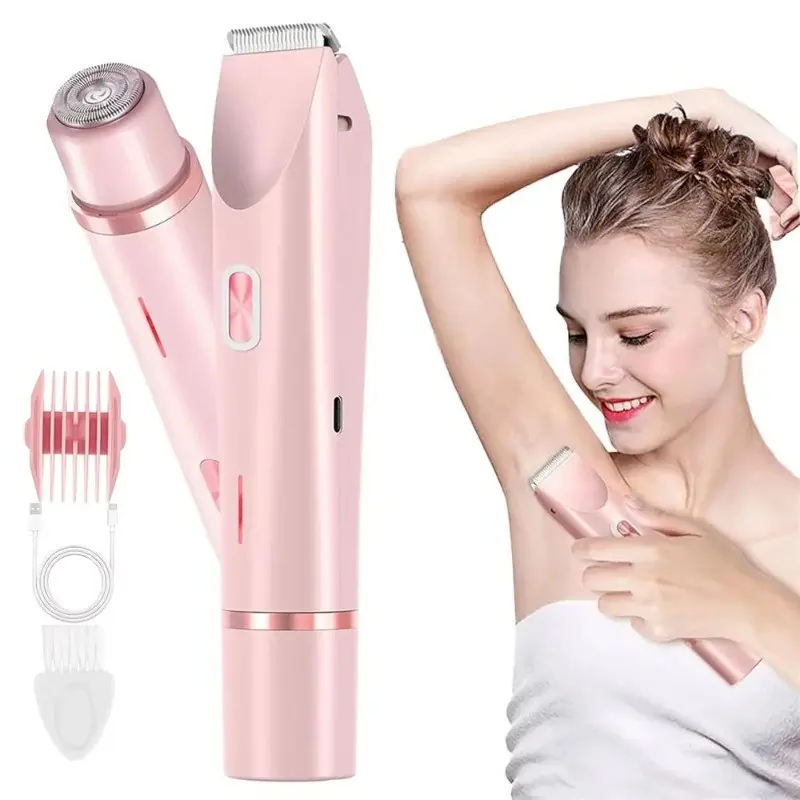 Women's Body Hair Removal Epilator Electric Razor Dual Head Cordless Trimmer, Body Hair Trimming, Face Beard Leg Bikini Area, Lithium Ion Rechargeable, New Condition, Wireless Trimmer