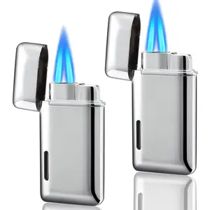 THE WELL KEPT 2 Pack Mini Torch Lighter Butane Refillable, Double Flame Butane Lighter with Visible Window, Adjustable Jet Lighter, Great Gifts for Men and Women, Without Gas (Silver)