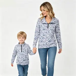 Duck Camo Sweatshirt for Women, Girls & Toddlers, Retro Half-Zip Pullover, Stretchy Lightweight Long Sleeve Outdoor Loungewear, 3T, 2T