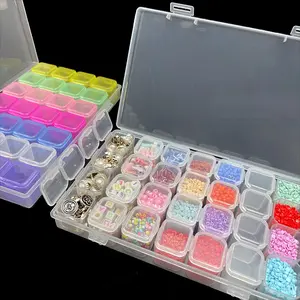 28-grid Transparent Plastic Storage Box with Sticker, 1 Set Diy Crafts Small Items Storage Box with Stickers, Rhinestones Storage Container, Multi Grids Organizer