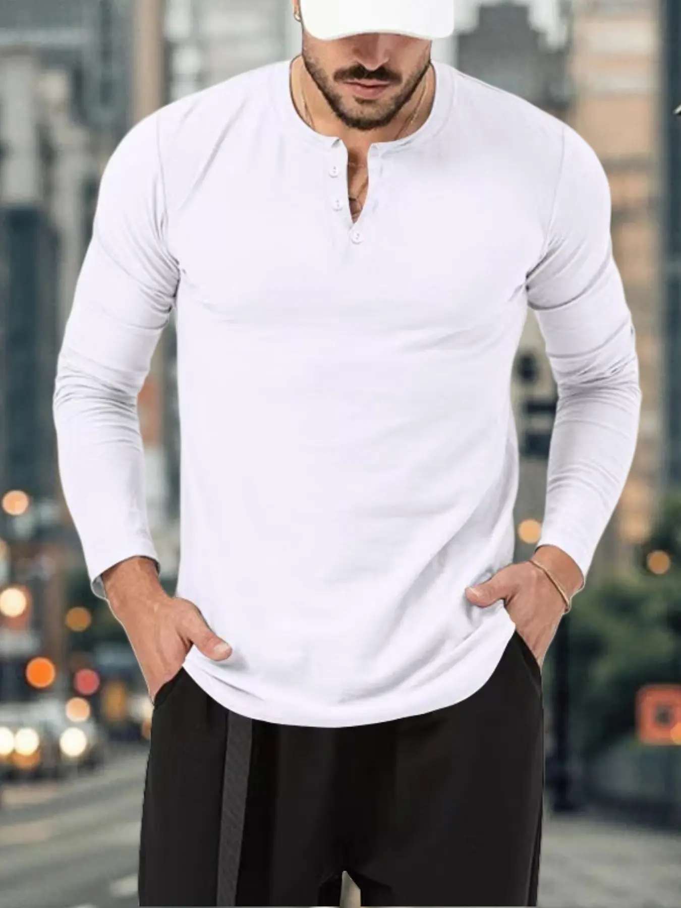 Men's slim-fit long-sleeved baseball shirt, a casual everyday top, with comfortable and fashionable design, perfectly suitable for daily use, Casual Sporty Top, Casual Sports Tops, Casual Athletic Style