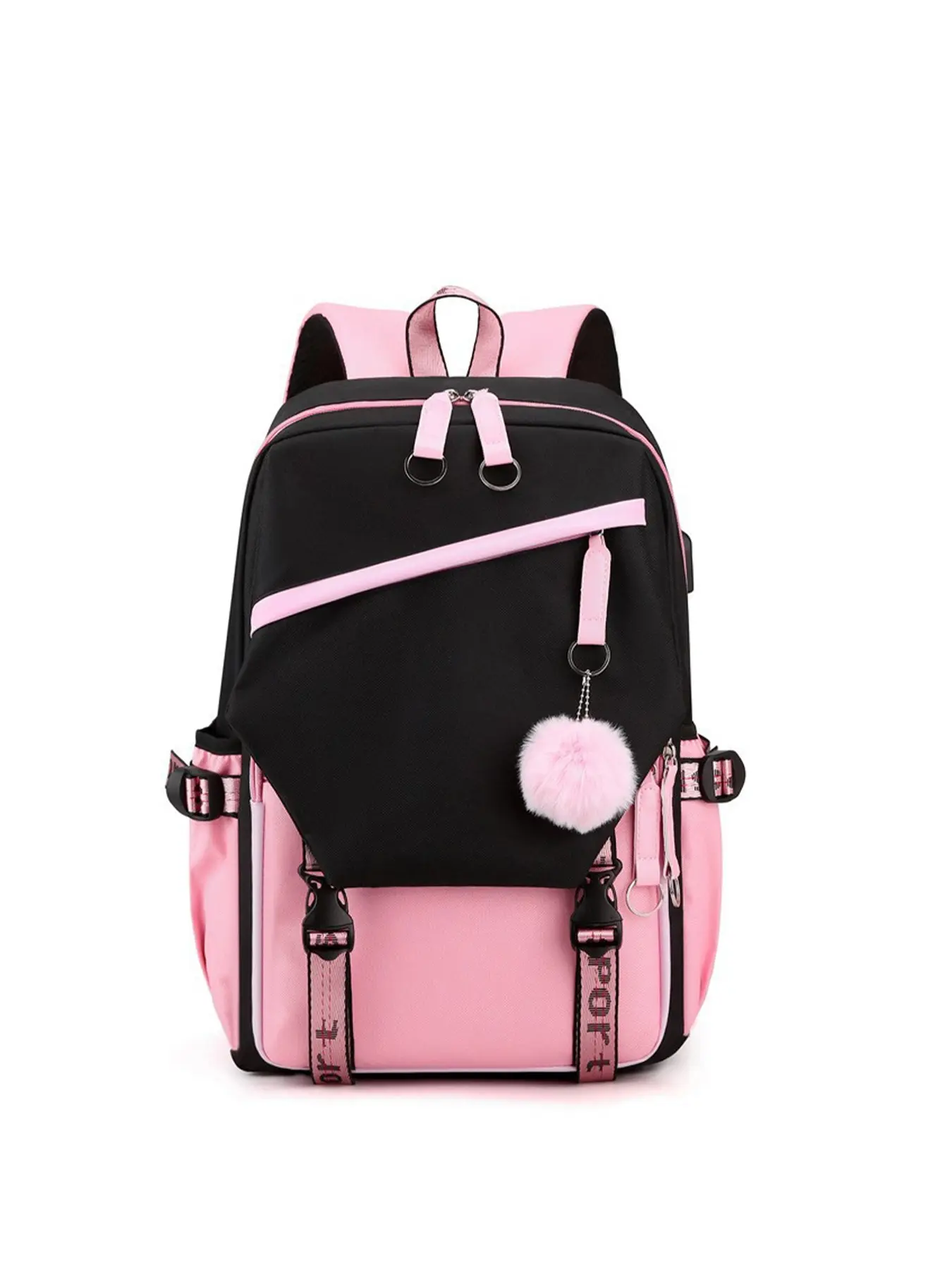 1pc Women's backpack, Trendy backpack with color blocking and contrasting zipper closure, casual and simple, suitable for students to go to school, travel, large capacity, Backpacks Women