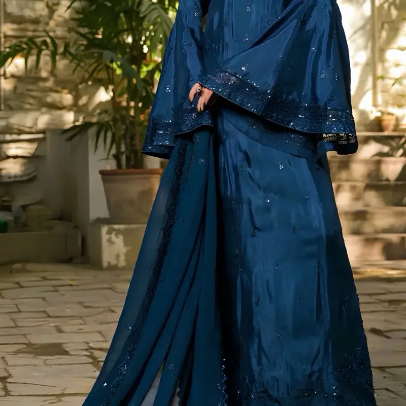 Blue, Long shirt with trouser chiffon, S, M,L