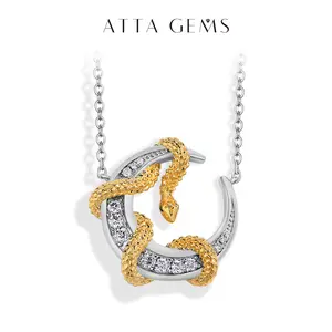 Women's Synthetic Moissanite Adjustable Pendant Necklace - Exquisite Trendy Moon Snake Design Chain, Party Engagement Jewelry, Birthday Gift N017 summerwins,summerwins