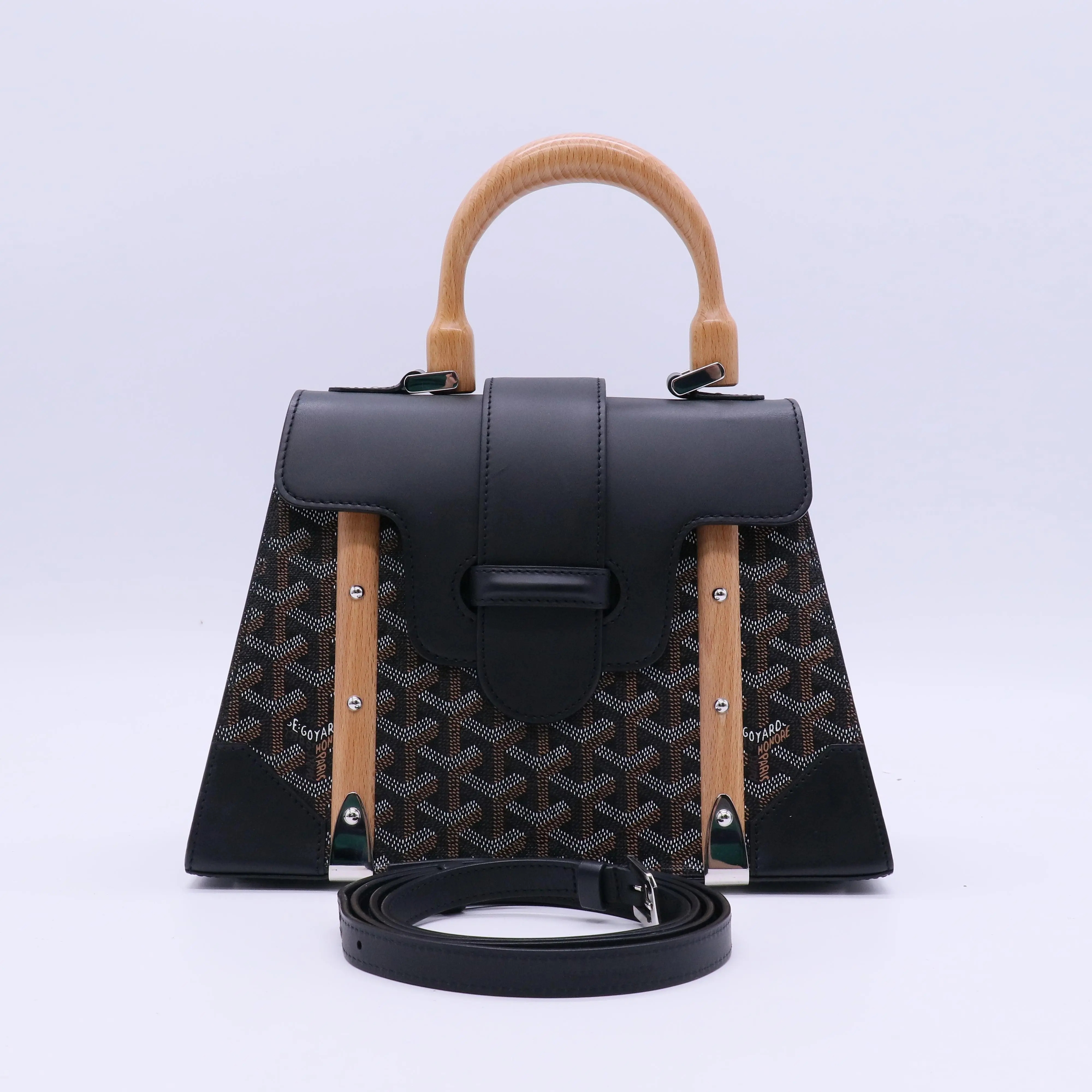 Pre-owned Goyard Leather Tote Bags Black Chevron Print Coated Canvas Saigon PM Bag B21114