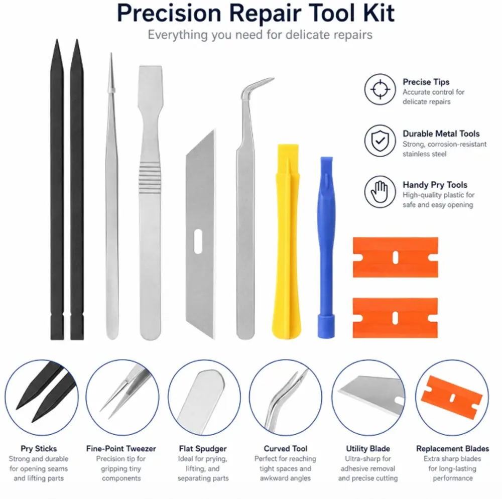 TIKA 10-in-1 Cell Phone Repair Tool Kit, Opening and Pry Set with Spudgers and Tweezers for Smartphone Repair