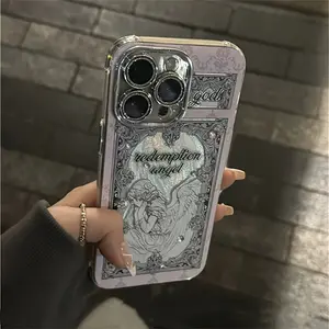Retro 3D Rhinestone European Angel Phone Case for iPhone 17 16 15 14 13 12 Pro Max 11 INS Glitter Lens Protection Cover Luxury Aurora Laser Shell