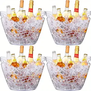 Set of 4 Large Ice Buckets for Beer, Available in 1.06gal And 2.11gal Sizes, Clear Acrylic Beverage Coolers, Plastic Ice Buckets for Drinks, Champagne Bottle Ice Buckets, Wine Coolers, Perfect for Parties, Barbecues, Picnics, And Home Bars