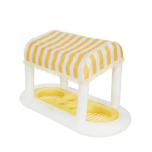 Yellow & White Striped Floating Cabana Bar - A   Relaxing Day by the Pool