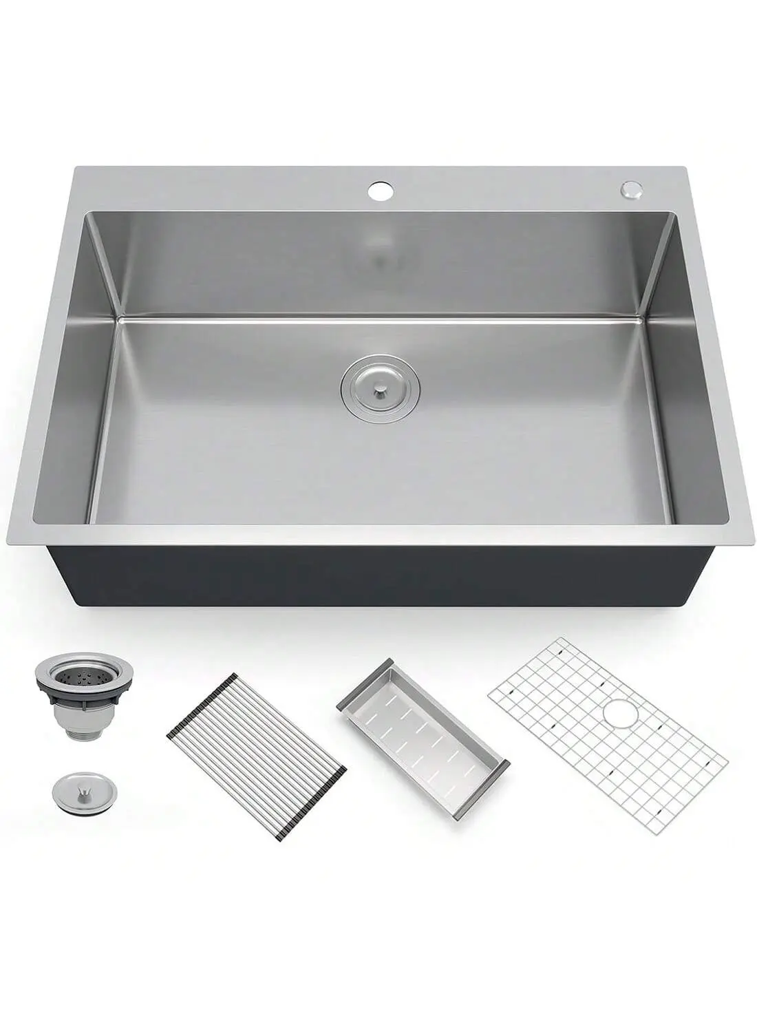 【Christmas Gift】Kitchen Sink,30/33 Inch Undermount Kitchen Sink 16 Gauge Single Bowl Stainless Steel Kitchen Sink With Integrated Ledge And Accessories(Pack Of 5),30"/33"-Workstation Sink